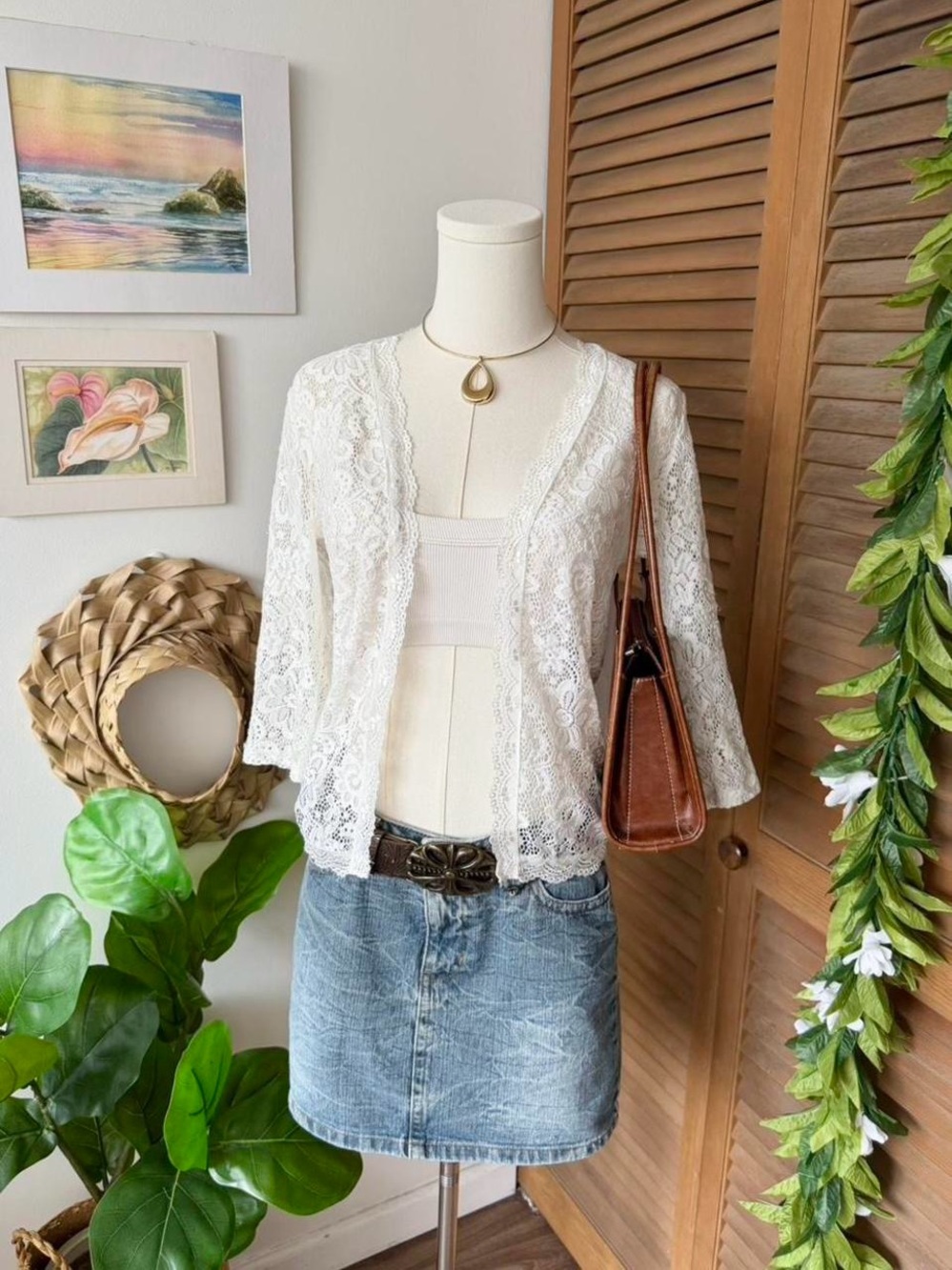 white lace cardigan top